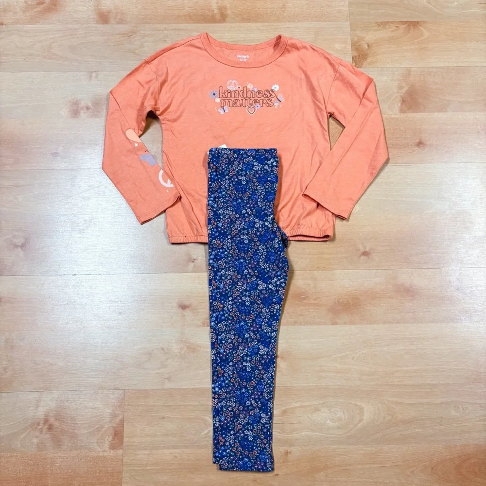 NWT Carters 2-Piece Orange & Blue Floral Kindness Matters Top & Legging Set 6/6X